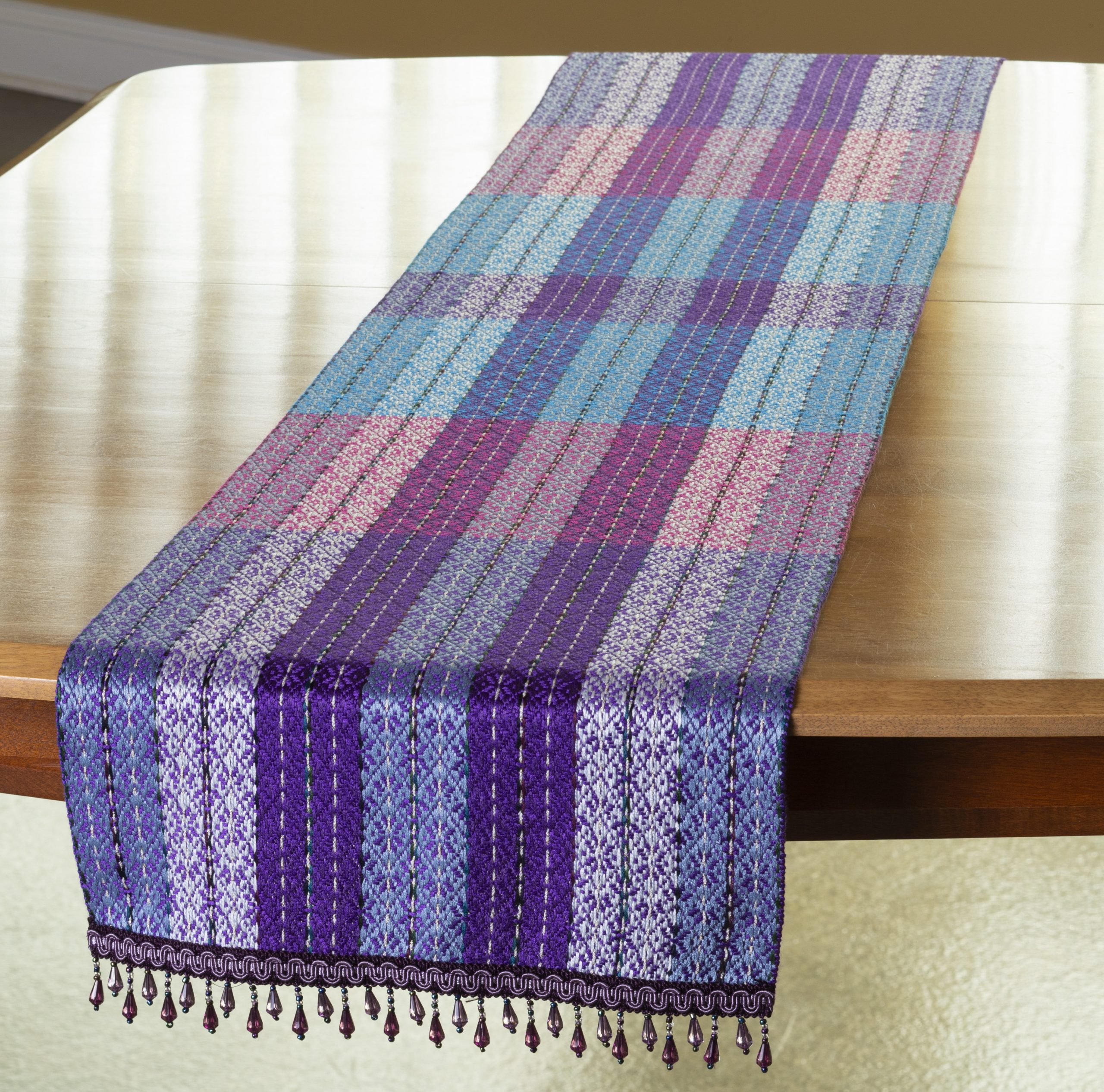 Blue, magenta & pearl table runner - constance